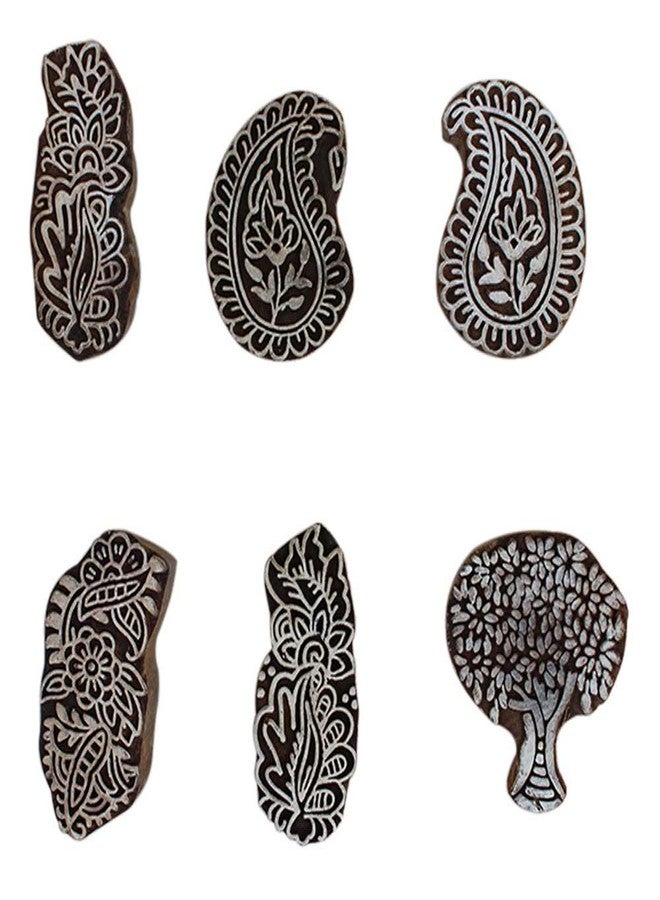 Indian-Shelf Handmade Vocalforlocal Set of 6 New Mix Wooden Printing Block (3.81 cm, Brown) - Image 1